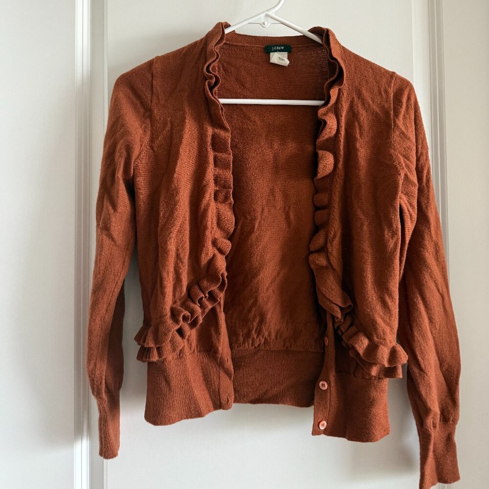 J.Crew Women's Wool Copper Cardigan with Ruffle Detail Size Small